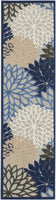 2? x 6? Blue Large Floral Indoor Outdoor Runner Rug