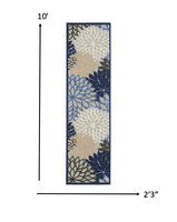 2? x 6? Blue Large Floral Indoor Outdoor Runner Rug