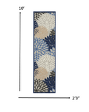 2? x 6? Blue Large Floral Indoor Outdoor Runner Rug