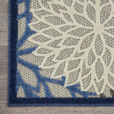 2? x 6? Blue Large Floral Indoor Outdoor Runner Rug