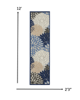 2? x 6? Blue Large Floral Indoor Outdoor Runner Rug