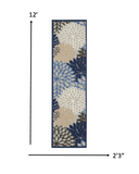 2? x 6? Blue Large Floral Indoor Outdoor Runner Rug
