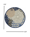 5? Round Blue Large Floral Indoor Outdoor Area Rug