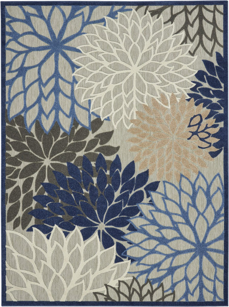 7? x 10? Blue Large Floral Indoor Outdoor Area Rug