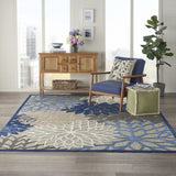 7? x 10? Blue Large Floral Indoor Outdoor Area Rug