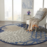 5? Round Blue Large Floral Indoor Outdoor Area Rug