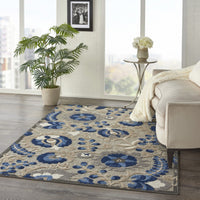 5? x 8? Natural and Blue Indoor Outdoor Area Rug