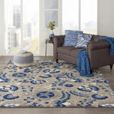 5? x 8? Natural and Blue Indoor Outdoor Area Rug