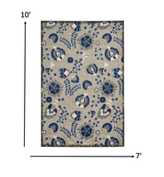 5? x 8? Natural and Blue Indoor Outdoor Area Rug