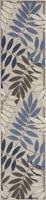 2? x 6? Gray and Blue Leaves Indoor Outdoor Runner Rug
