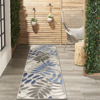2? x 6? Gray and Blue Leaves Indoor Outdoor Runner Rug