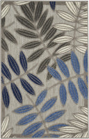 3? x 4? Gray and Blue Leaves Indoor Outdoor Area Rug