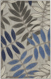 3? x 4? Gray and Blue Leaves Indoor Outdoor Area Rug