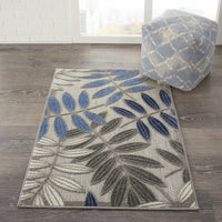 3? x 4? Gray and Blue Leaves Indoor Outdoor Area Rug