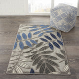 3? x 4? Gray and Blue Leaves Indoor Outdoor Area Rug