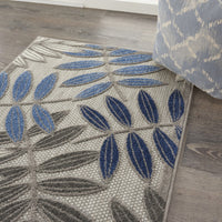 3? x 4? Gray and Blue Leaves Indoor Outdoor Area Rug