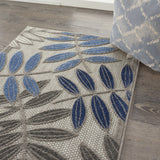 3? x 4? Gray and Blue Leaves Indoor Outdoor Area Rug
