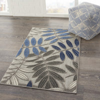 3? x 4? Gray and Blue Leaves Indoor Outdoor Area Rug