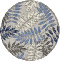 2? x 6? Gray and Blue Leaves Indoor Outdoor Runner Rug