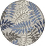 2? x 6? Gray and Blue Leaves Indoor Outdoor Runner Rug
