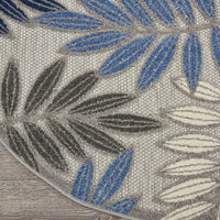 2? x 6? Gray and Blue Leaves Indoor Outdoor Runner Rug