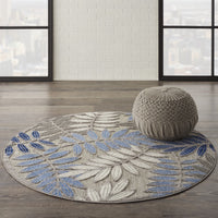 2? x 6? Gray and Blue Leaves Indoor Outdoor Runner Rug
