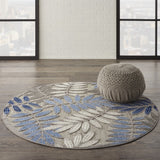 2? x 6? Gray and Blue Leaves Indoor Outdoor Runner Rug