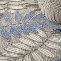 2? x 6? Gray and Blue Leaves Indoor Outdoor Runner Rug