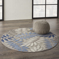 2? x 6? Gray and Blue Leaves Indoor Outdoor Runner Rug