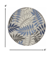2? x 6? Gray and Blue Leaves Indoor Outdoor Runner Rug