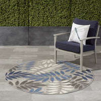 2? x 6? Gray and Blue Leaves Indoor Outdoor Runner Rug