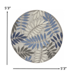 2? x 6? Gray and Blue Leaves Indoor Outdoor Runner Rug