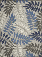 2? x 6? Gray and Blue Leaves Indoor Outdoor Runner Rug