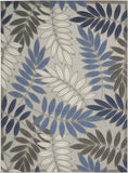2? x 6? Gray and Blue Leaves Indoor Outdoor Runner Rug