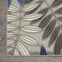 2? x 6? Gray and Blue Leaves Indoor Outdoor Runner Rug