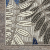 2? x 6? Gray and Blue Leaves Indoor Outdoor Runner Rug