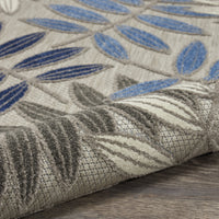 2? x 6? Gray and Blue Leaves Indoor Outdoor Runner Rug