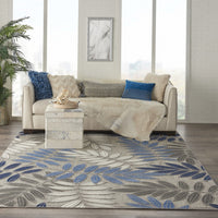 2? x 6? Gray and Blue Leaves Indoor Outdoor Runner Rug