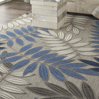 2? x 6? Gray and Blue Leaves Indoor Outdoor Runner Rug