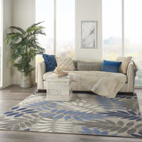 2? x 6? Gray and Blue Leaves Indoor Outdoor Runner Rug