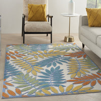4?x 6? Ivory and Colored Leaves Indoor Outdoor Runner Rug