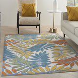 4?x 6? Ivory and Colored Leaves Indoor Outdoor Runner Rug