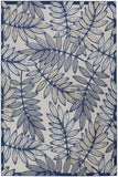 4' x 6' Ivory and Navy Leaves Indoor Outdoor Area Rug