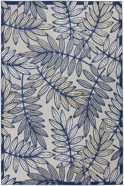 4' x 6' Ivory and Navy Leaves Indoor Outdoor Area Rug