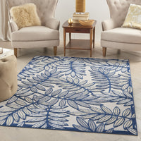 4' x 6' Ivory and Navy Leaves Indoor Outdoor Area Rug