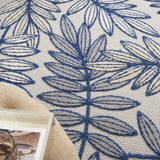 4' x 6' Ivory and Navy Leaves Indoor Outdoor Area Rug