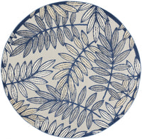 5? x 7' Ivory and Navy Leaves Indoor Outdoor Area Rug