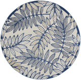 5? x 7' Ivory and Navy Leaves Indoor Outdoor Area Rug