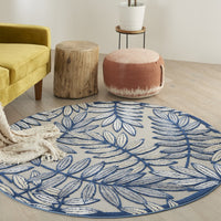 5? x 7' Ivory and Navy Leaves Indoor Outdoor Area Rug