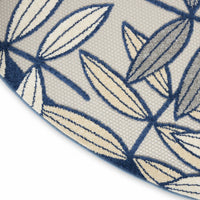 5? x 7' Ivory and Navy Leaves Indoor Outdoor Area Rug